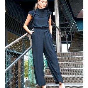 1. State Flutter Sleeve Mock Neck Jumpsuit